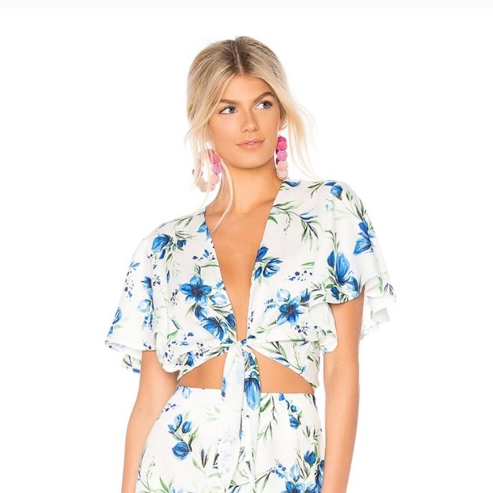 NWT Beach Riot Tie-Front Crop Top - White with Blue & Green Florals - Size S